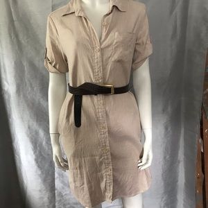 TAHARI | Tan Linen blend Shirt Dress